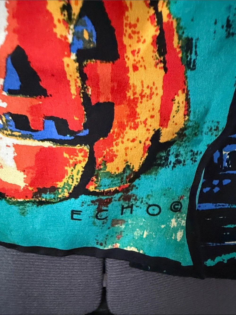 Echo Halloween Patchwork Scarf in Blue, Red, Teal, Yellow, Black